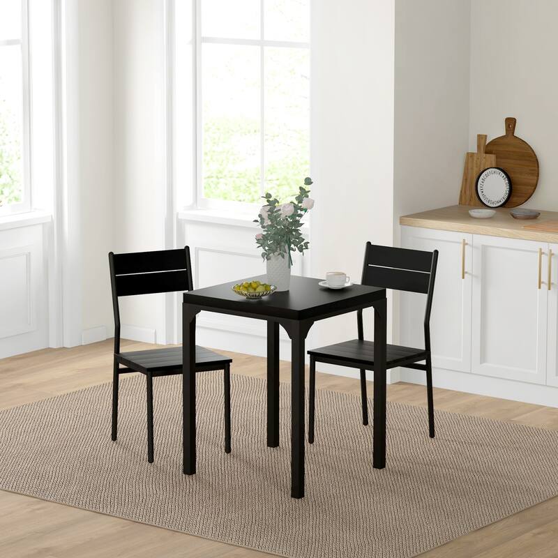 Modern Style 3-Piece Dining Set with Square Counter Height Bar Table and 2 Rustic Brown Open Back Stools