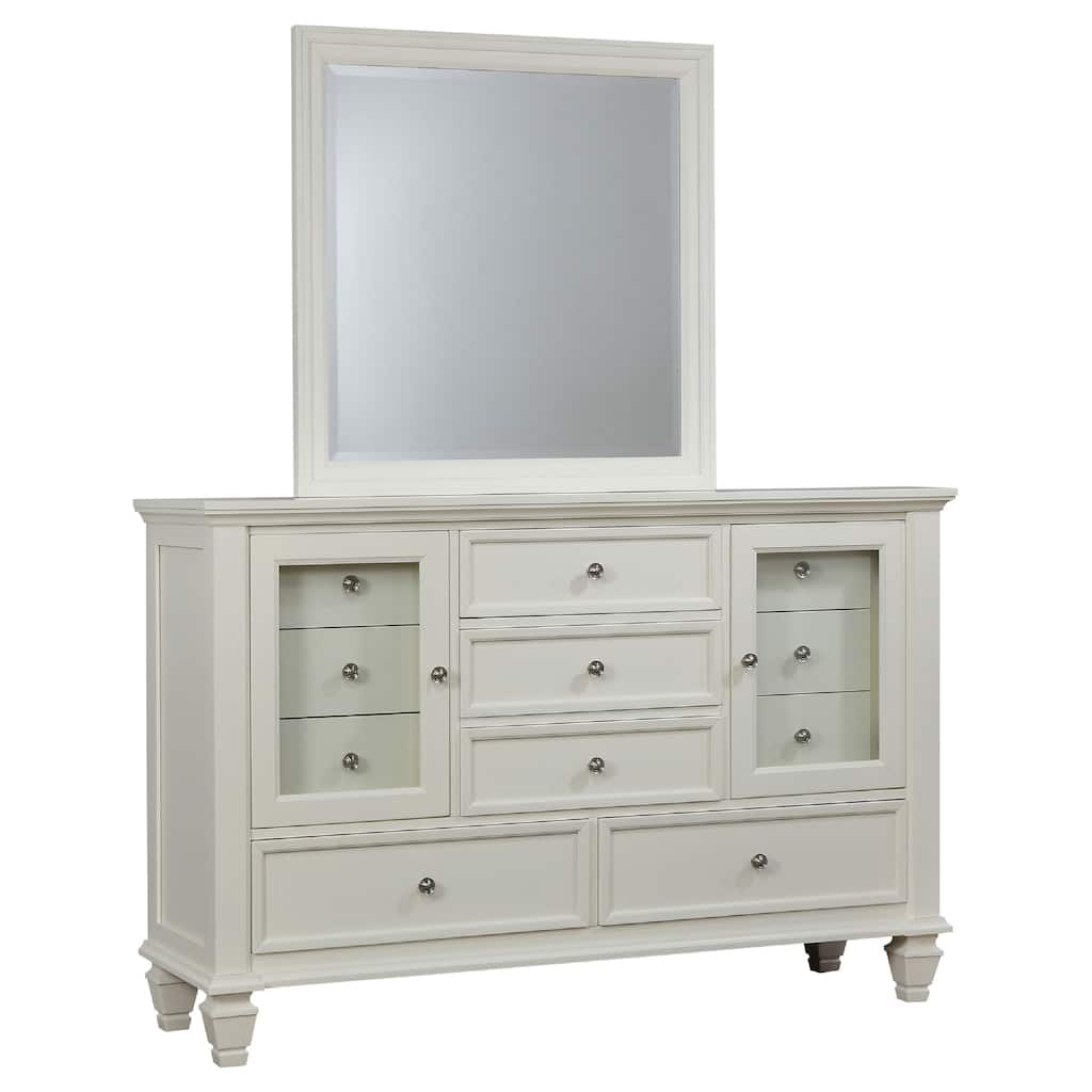 Lila Wide Dresser with Mirror, 11 Drawers 2 Doors, Cream White Wood