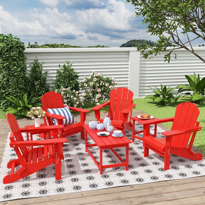 Laguna Hdpe All Weather Outdoor Patio Foldable Adirondack Chairs Conversation Set (7-Piece Set) - Red