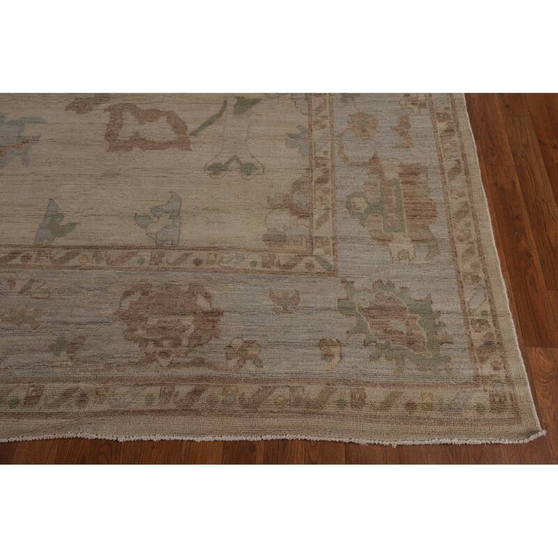 Vegetable Dye Oushak Turkish Rug Handmade Floral Wool Carpet - 9'4"x 12'5"