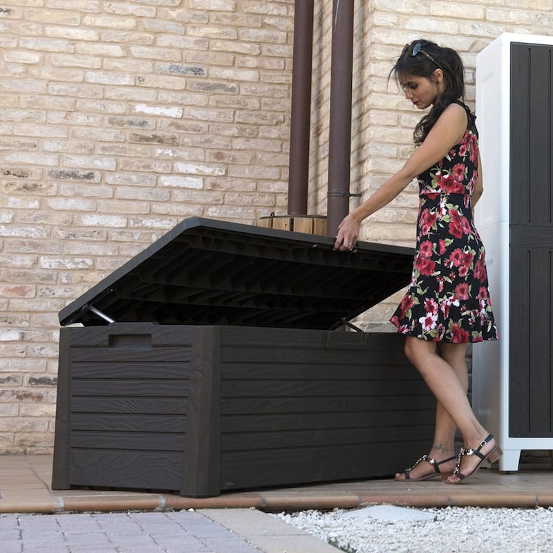 Toomax Florida Heavy Duty 145 Gallon Novel Resin Outdoor Storage Deck Box, Brown - 35