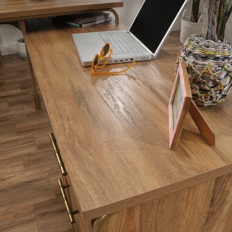Coastal Brown L-Shaped Desk with File Drawer 60 Inch Home Office Gaming Workstation