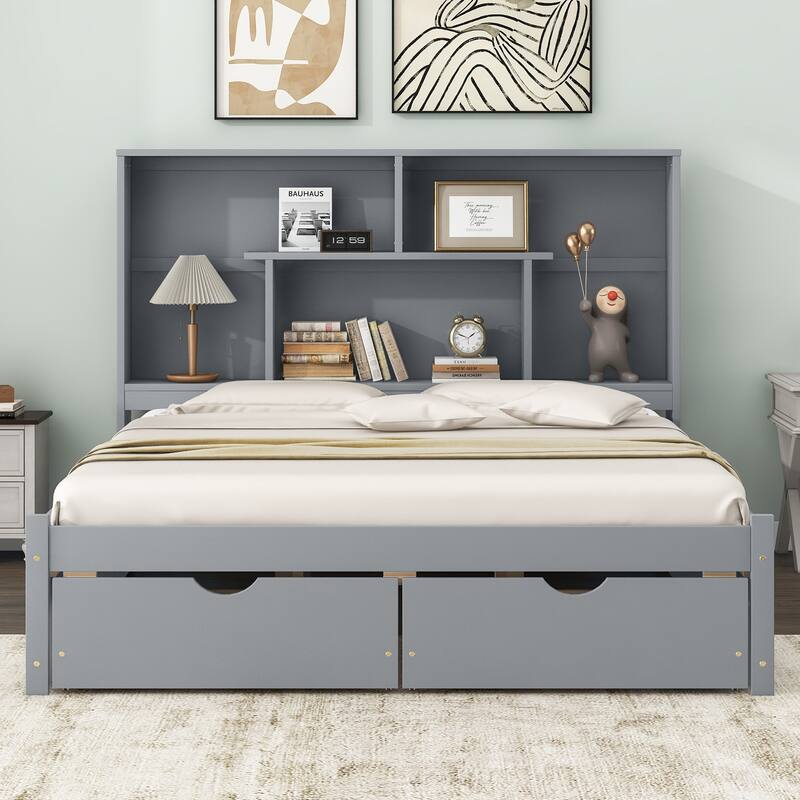 Harper&Bright Designs Platform Bed with Storage Headboard and 2 Drawers