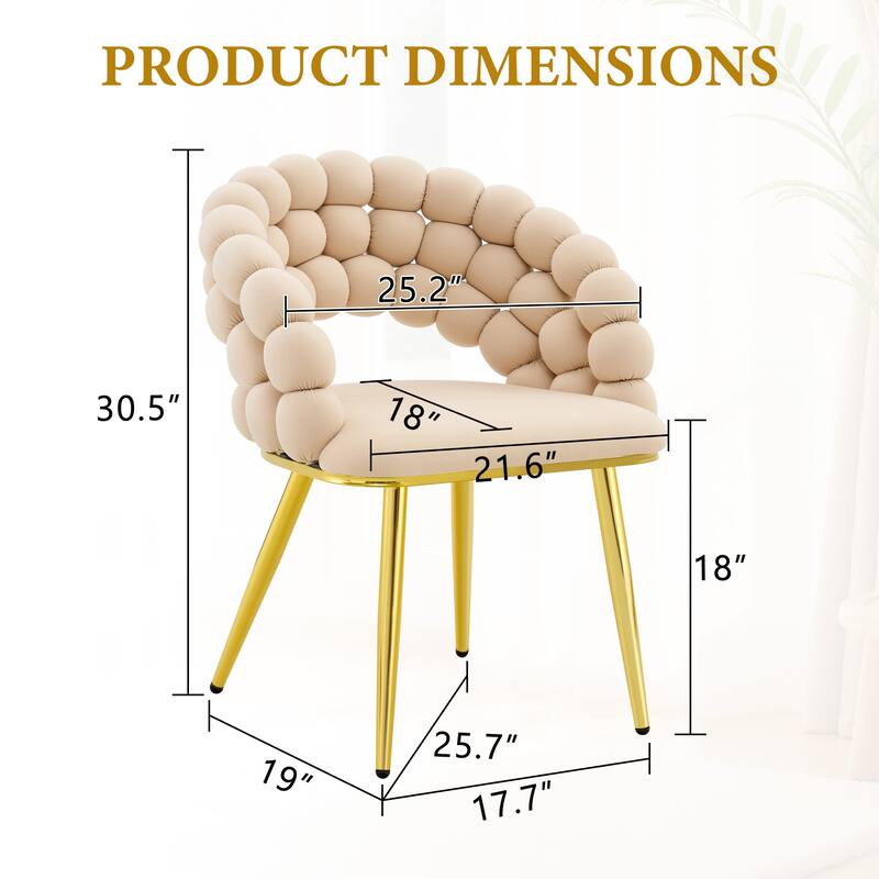 Velvet Dining Chairs Set of 2, Modern Upholstered Vanity Chairs Accent Chairs with Golden Metal Legs