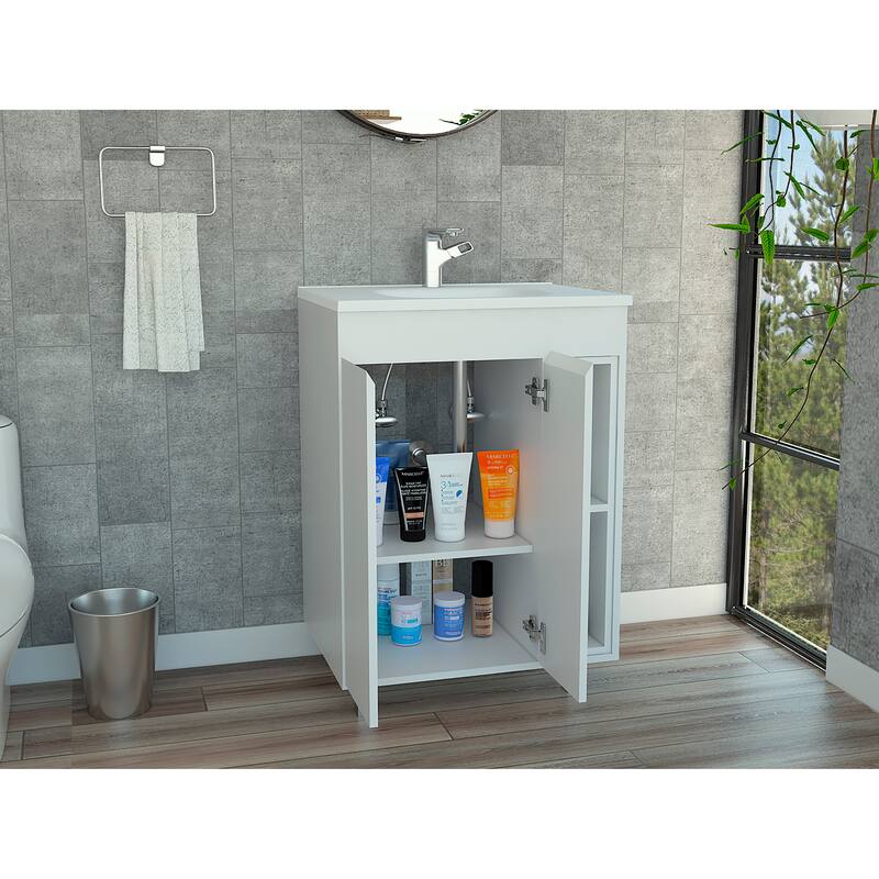 Malden 2-Shelf Rectangle Freestanding Vanity Cabinet White