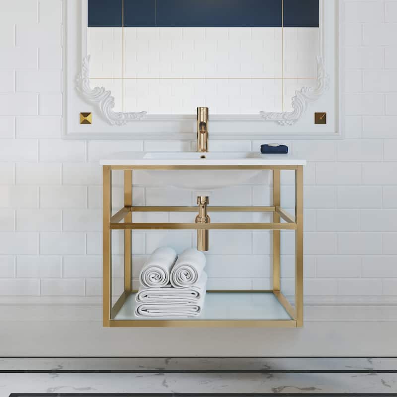 Pierre 30 Single, Open Shelf, Metal Frame Bathroom Vanity - Gold Finish