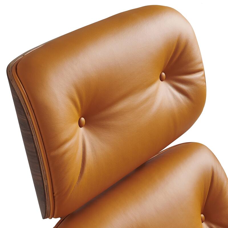Mid-century Modern PU High-back Swivel Lounge Chair with Ottoman for Living Room and Bedroom