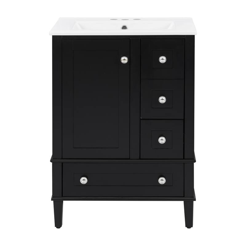 24 Inch Single Sink Bathroom Vanity, Integrated Ceramic Basin Bathroom Storage Cabinet