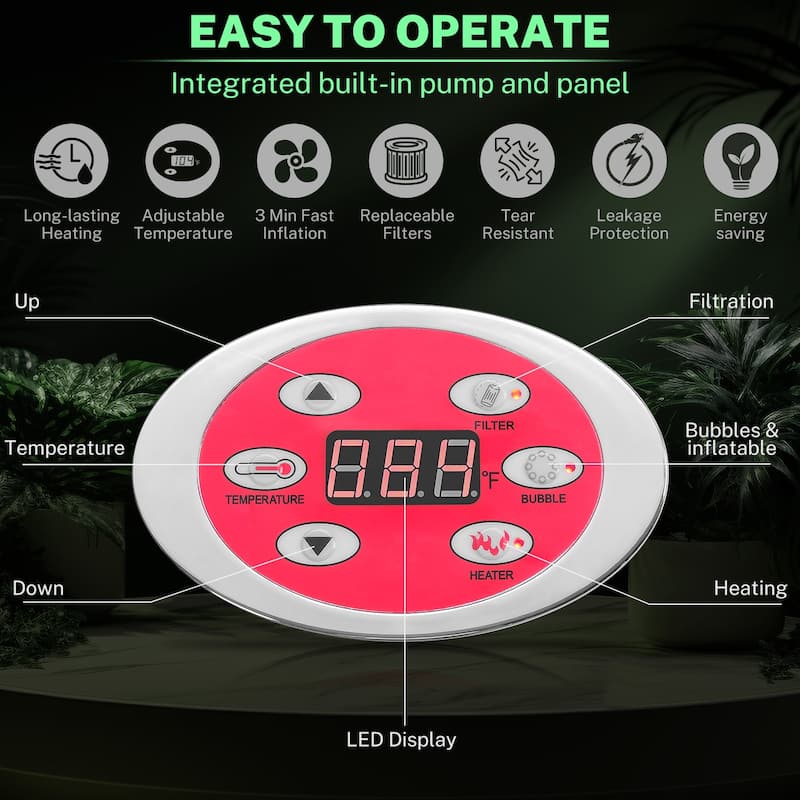 82''Inflatable Hot Tub w/Heating & Filters，Portable Hot Tub for Home Spa，6 Person Round Pool
