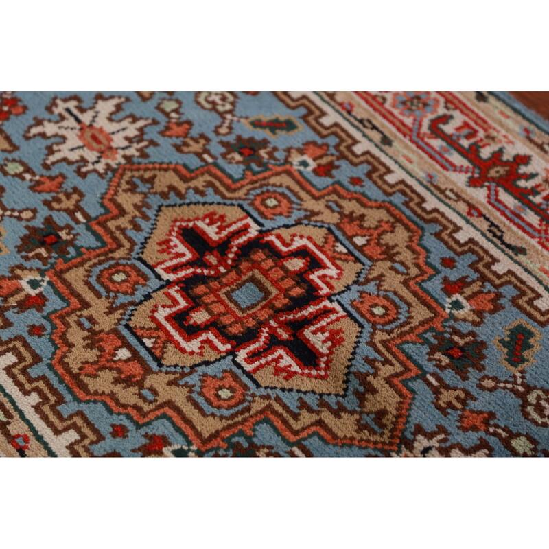 Light Blue Heriz Serapi Indian Foyer Rug Hand-Knotted Wool Carpet - 3'0"x 5'1"