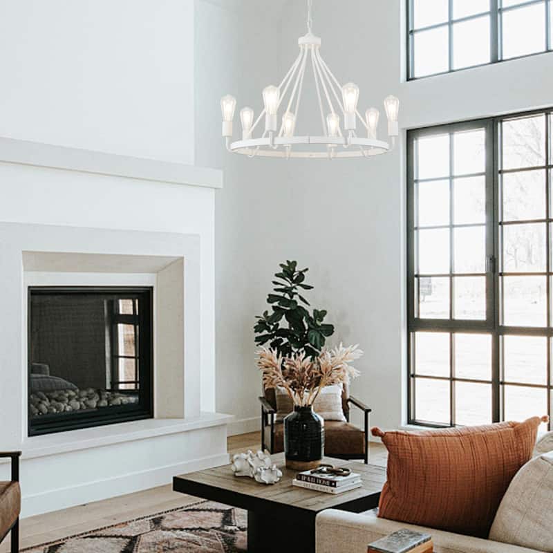 8-Light Candlestick Circle Wagon Wheel Foyer Chandelier Linear Island Chandelier Lighting for Dining Room