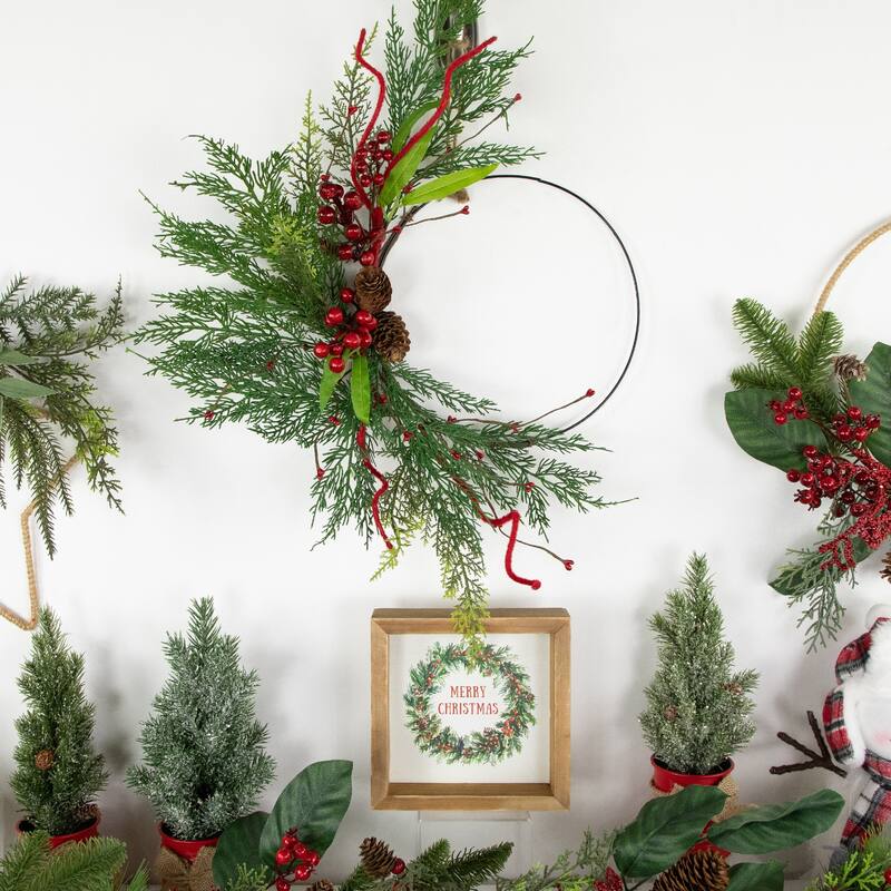 Mixed Greenery and Berry Artificial Asymmetrical Christmas Wreath 18-Inch Unlit - 18"
