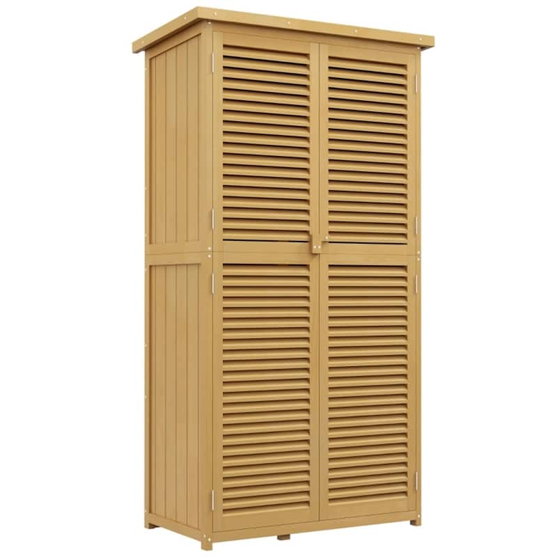 Outdoor Garden Storage Shed with 4 Shelves and Lockable Doors - 34.25" L x 18.25" W x 63" H - Yellow