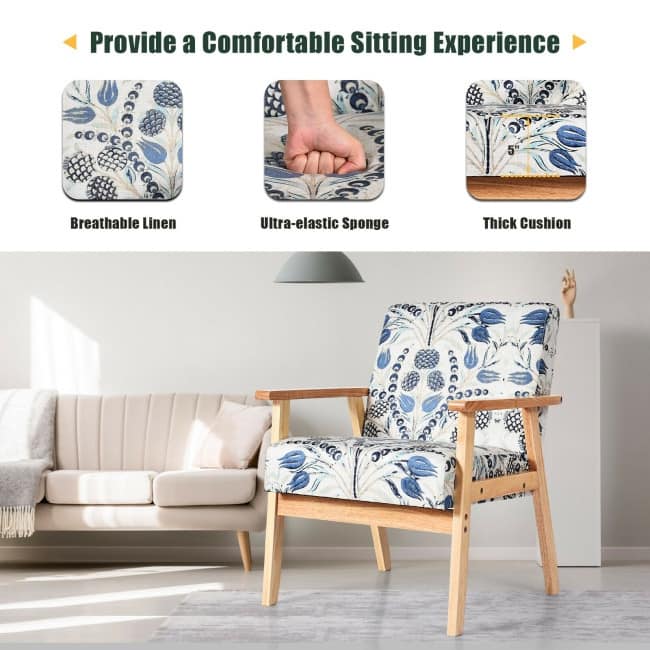 Modern Accent Armchair Fabric Lounge Chair with Rubber Wood Leg - 25" x 26.5" x 32"(L x W x H)