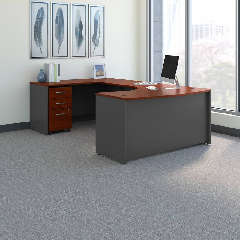 Series C 60W LH Bow Front U Desk w/ Drawers by Bush Business Furniture - Hansen Cherry/Graphite Gray