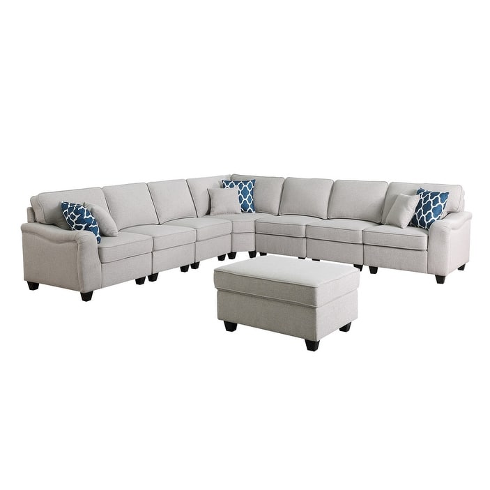 Leo Light 125-inch 8Pc Modular L-Shape Sectional Sofa and Ottoman - Linen Light Gray