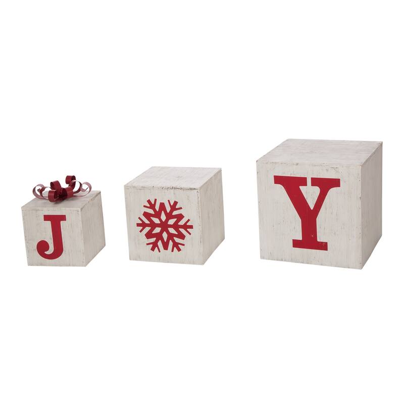 Glitzhome 32"H LED Lighted Wooden Nesting Block JOY Porch Sign