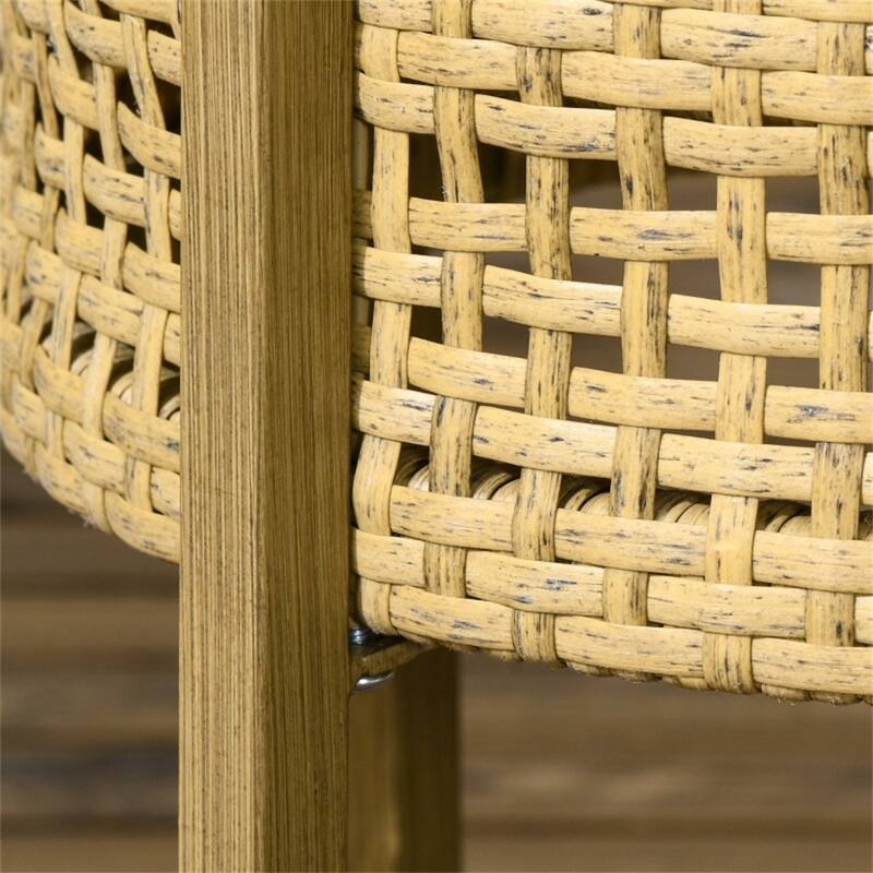Brown Steel PE Rattan Nesting Patio End Tables with Wood Grain Top - Large Table: 23.2" L x 23.2" W x 21.7" H