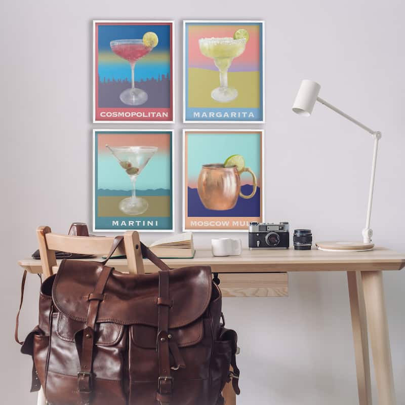 Stupell Cocktails over Muted Landscapes Framed Giclee Art Design By Matthew Piotrowicz (Set of 4)