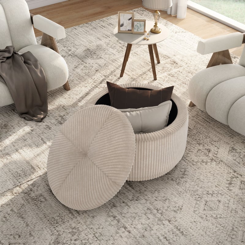 Furniture of America Elyndra 29-inch Round Chenille Storage Ottoman