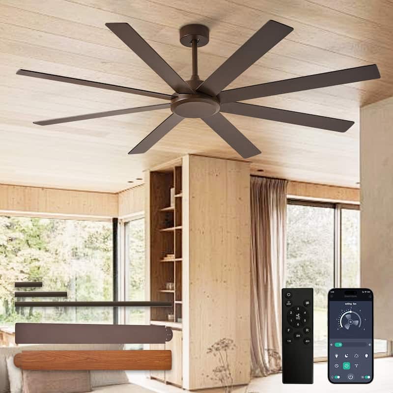 Large Ceiling Fan without Light - 8-Blade, Remote App Control, Dimmable 3CCT LED, Quiet DC Motor​