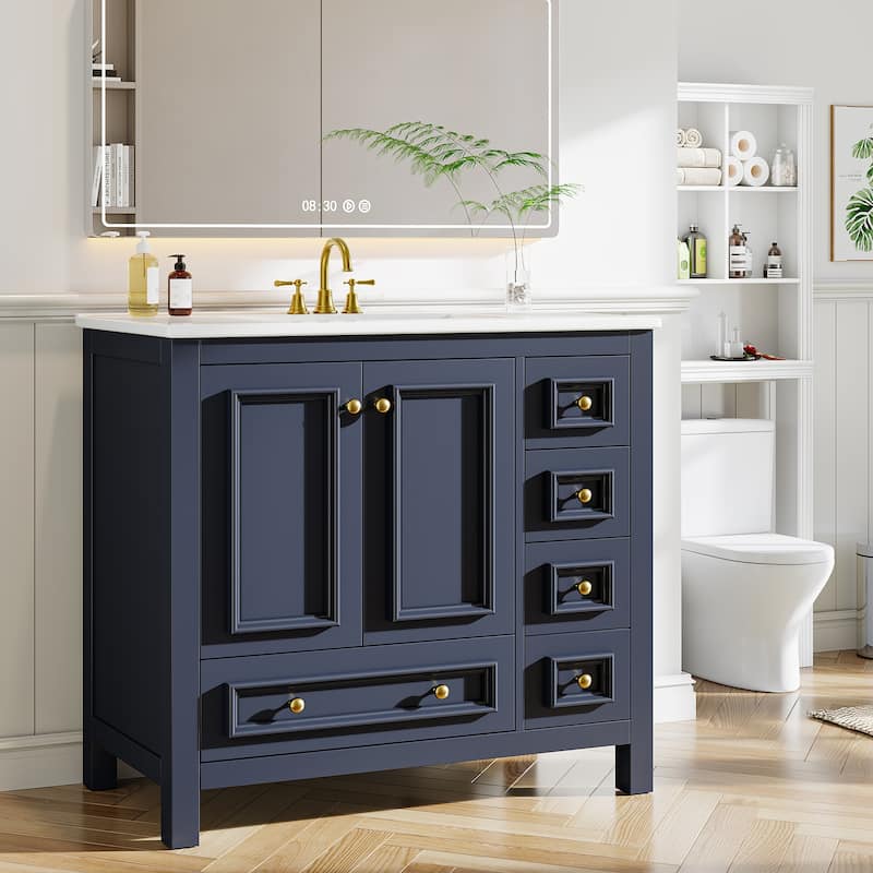 30 Inches Modern Bathroom Vanity with Sink, Vanity Cabinet with Drawer and Door Organizer