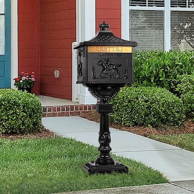 Aluminum Locking Mailbox with Post, Outside Weatherproof Mail Box - 45.5"T X 16.5"W