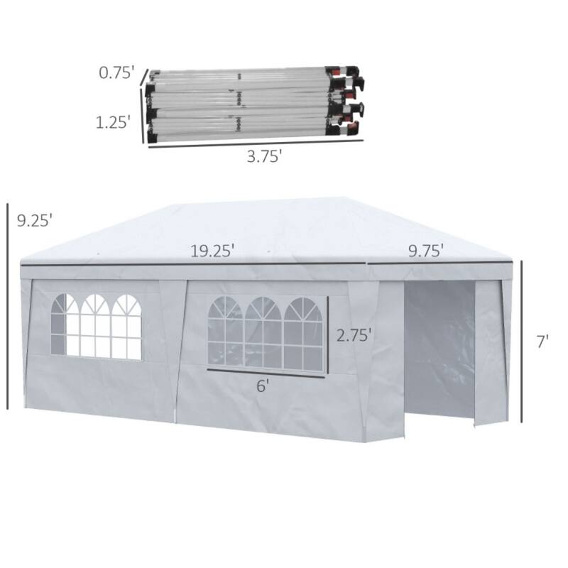 Foldable Pop-Up Gazebo Party Tent with Adjustable Legs and Windows 2 Doors Included Carry Bag - 232.25" L x 117" W x 112.25" H