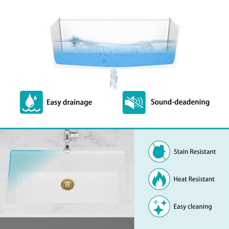 Kitchen Sink - 33" x 19" x 9.65" White Granite Composite Workstation Undermount Single Bowl Kitchen Sink