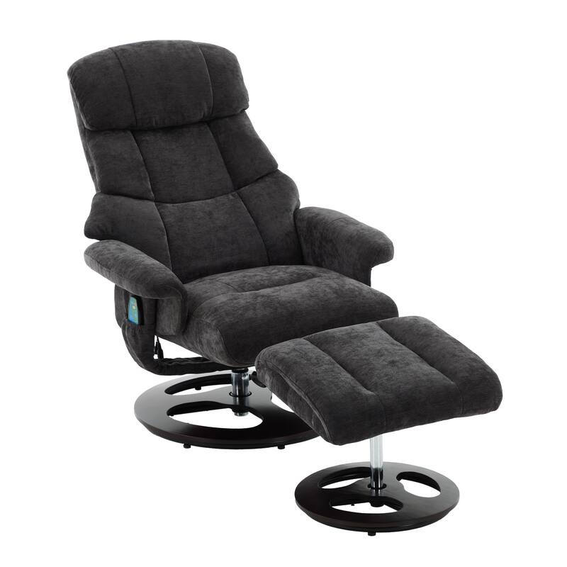 Recliner Chair with Ottoman, Modern 360° Swivel Lounge Chair with Footstool, Chenille Fabric, 5 Point Vibration Massage