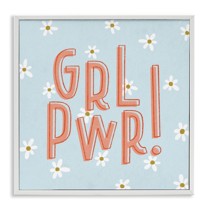 Stupell Girl Power with Daisy Patterns Framed Giclee Art Design By Sarah Hickman - 17 x 17 - White
