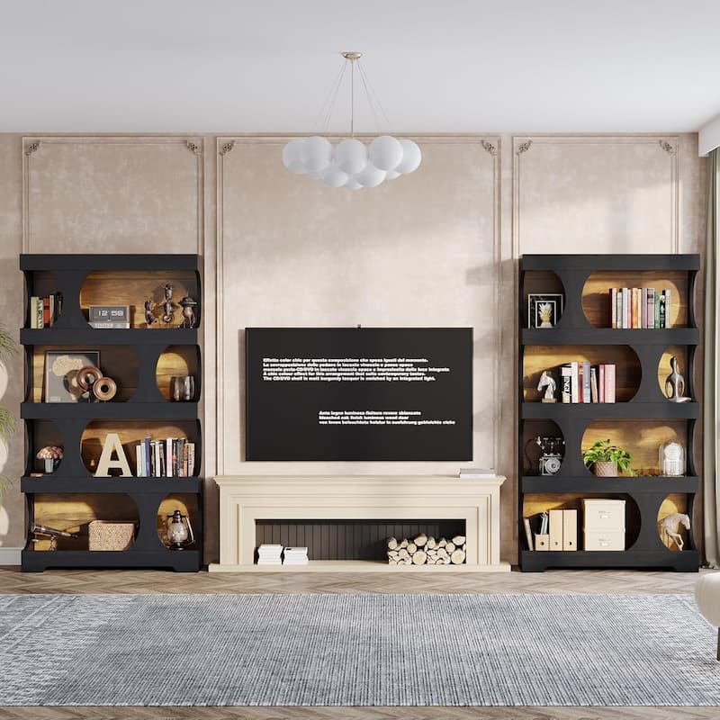 71” Tall Bookshelf, 4-Tier Wood Bookcase for Living Room
