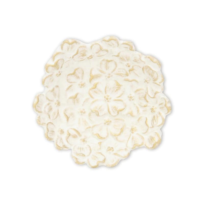 HomeRoots 7" White And Gold Cast Iron Flower Round Trinket Tray - 7.00 in. x 1.62 in. x 7.00 in.