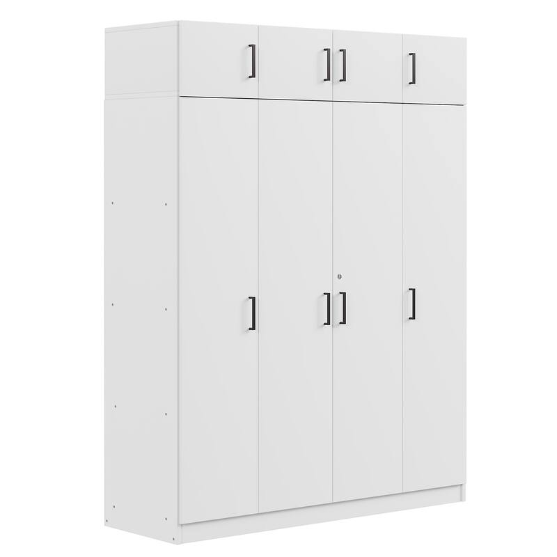 4-Door Wardrobe Armoire with Drawer and Overhead Cabinet Clothes Storage Cabinet for Bedroom