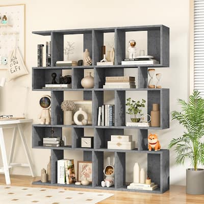 Gymax 2 PCS 5 Cubes Ladder Shelf Freestanding Bookshelf Display Rack