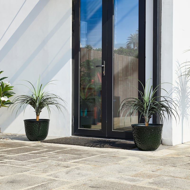 Glitzhome Honeycomb Textured Blue Green Faux Ceramic Pot Plastic Planter(Set of 2 / Set of 3)