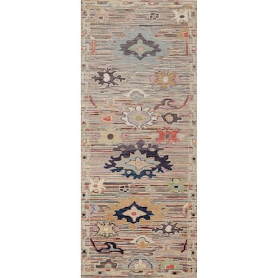 Hand Knotted Oriental 100% Wool Carpet Transitional Floral Multi-Colored Oushak Runner Rug - 9' 2'' X 2' 8''