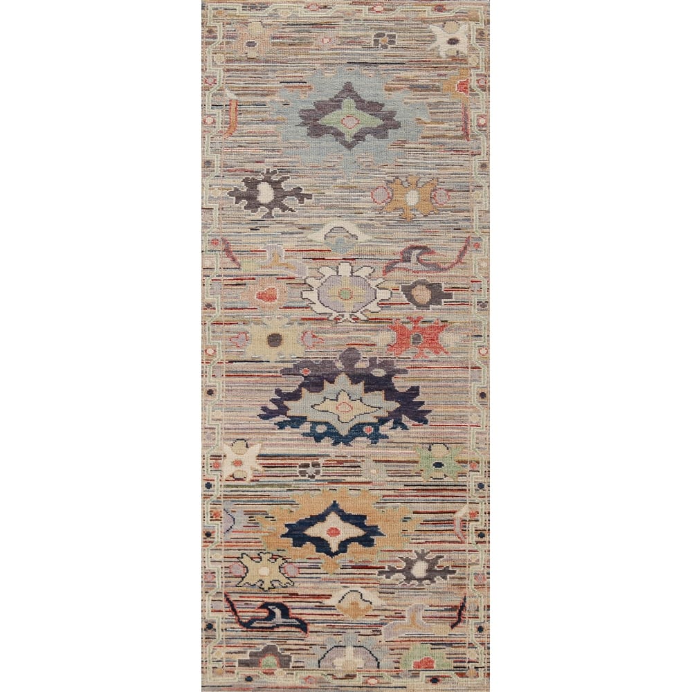 Hand Knotted Oriental 100% Wool Carpet Transitional Floral Multi-Colored Oushak Runner Rug - 9' 2'' X 2' 8''