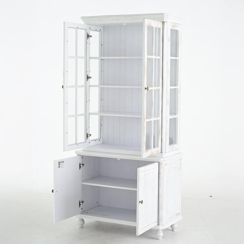 3-Sided Display Cabinet with Glass Doors, 77.5" Adjustable Display Shelf with Cabinet, Display Case for Trophies, Collectibles