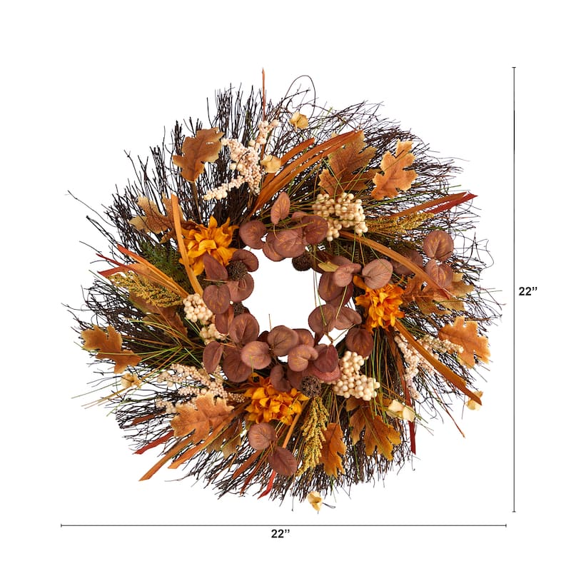22" Autumn Dahlia and Berries Artificial Fall Wreath - 22