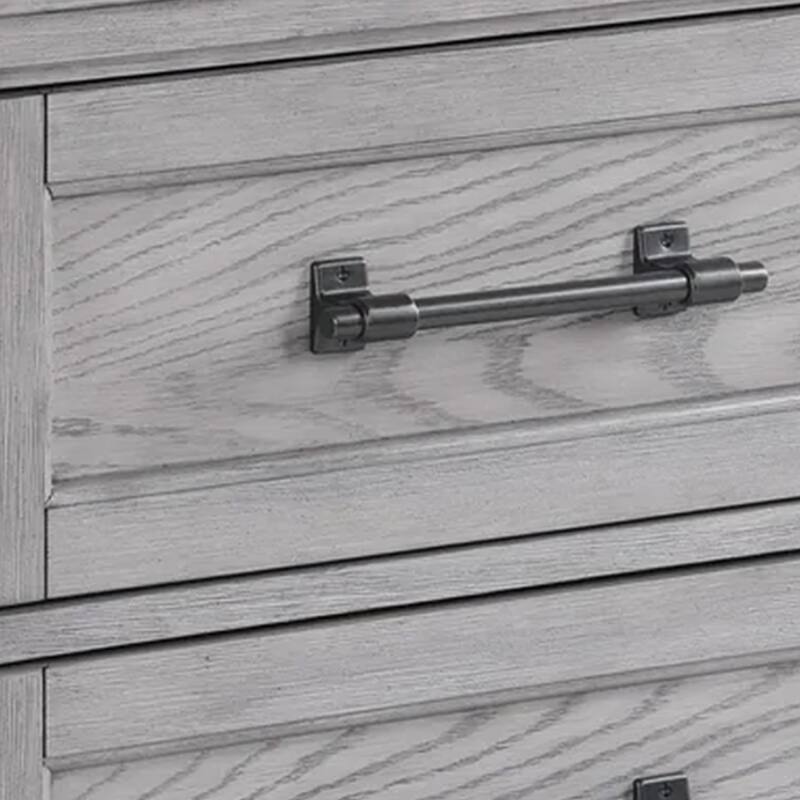 Bix Nightstand, 2 Dovetail Drawers, Bronze Handles, Light Gray