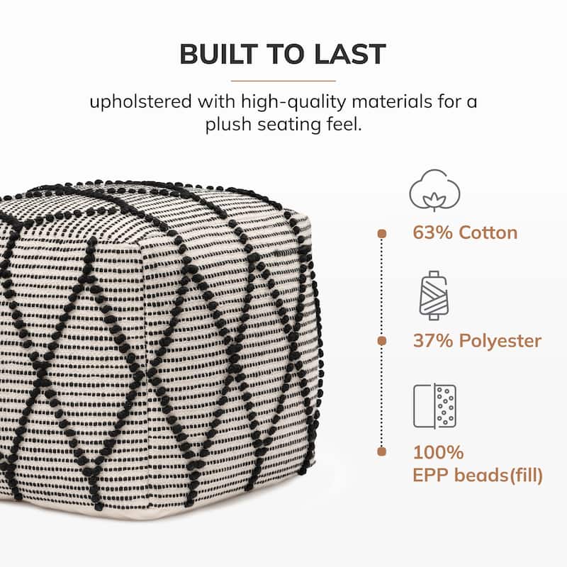 Jani Pouf Ottoman - Cotton-Blend Upholstery with Firm EPP Bead Filling - Footrest or Extra Seating for Living Room