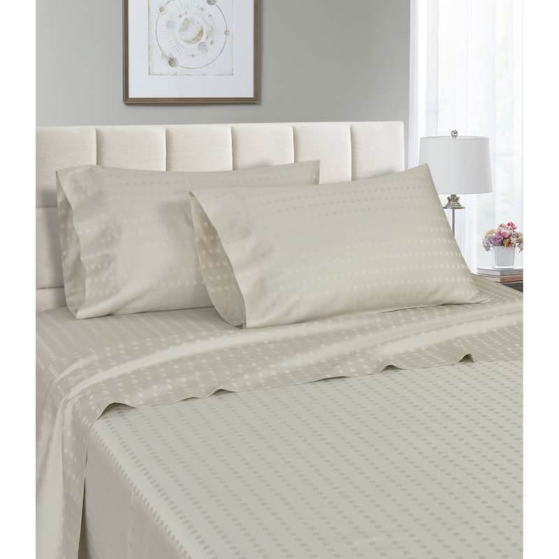 Striped 1200 TC Egyptian Cotton Deep Pocket Bed Sheet Set - Ivory - King