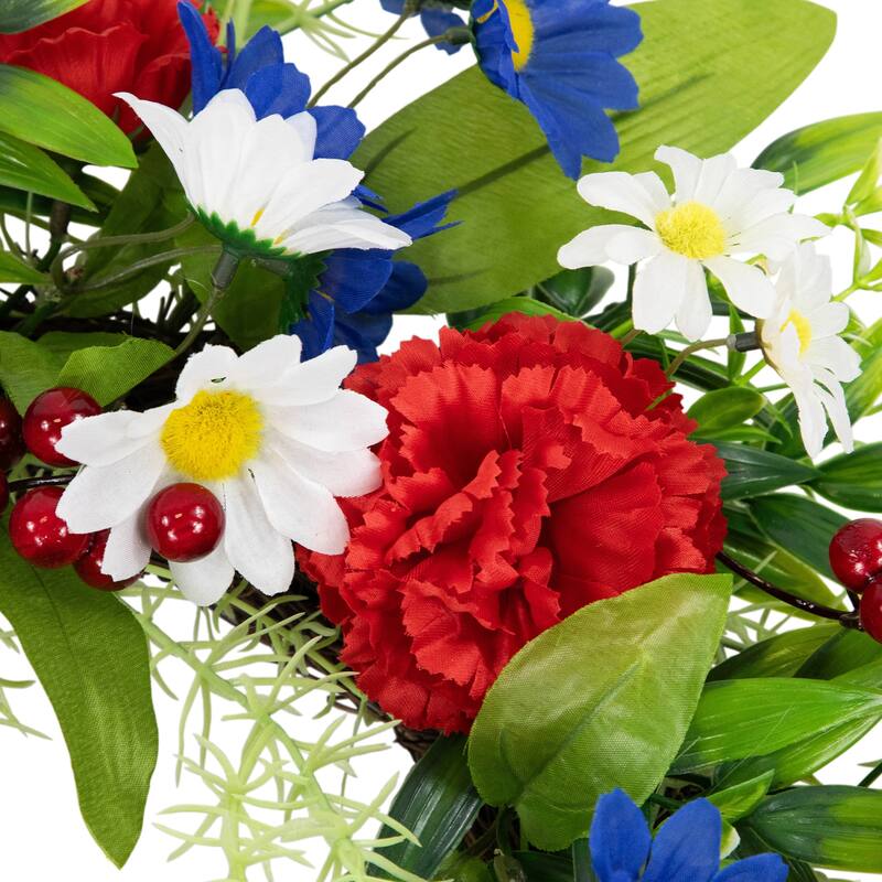 Carnations and Daisies Patriotic Wreath - 20" - Red, White and Blue