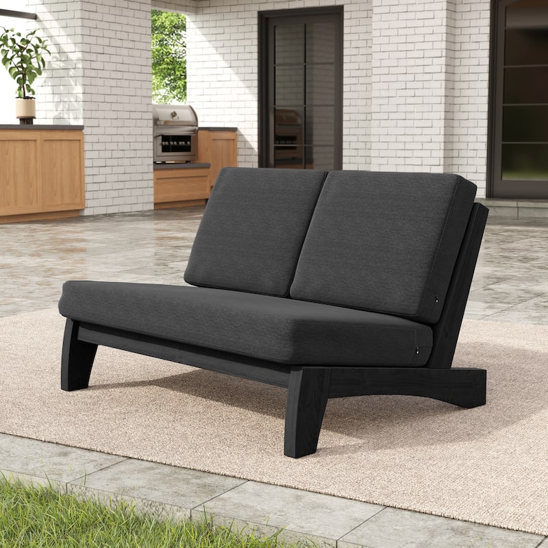 Outdoor Patio Furniture Acacia Wood Club Chair Set with All-Weather Cushions - Loveseate/Separate Cuishion - Grey/Loveseate