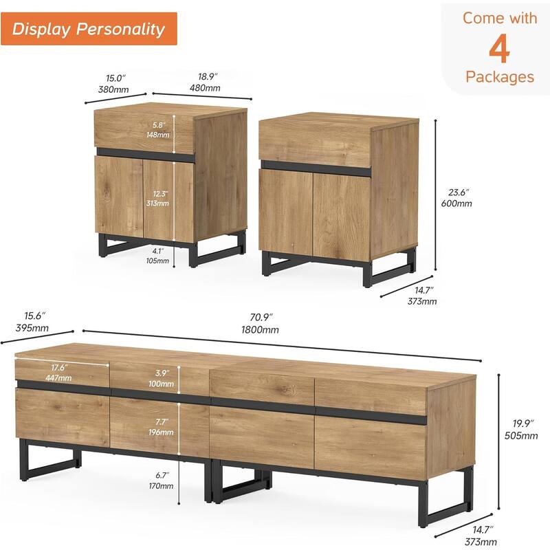 WAMPAT TV Stand and End Table Set of 3