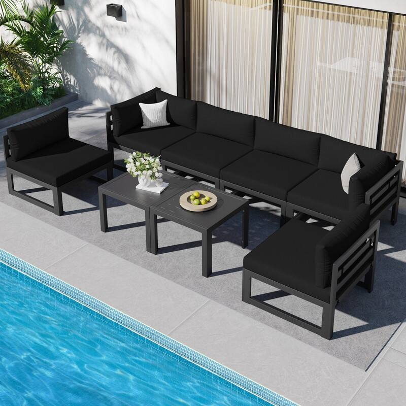 FINCATI Aluminum Outdoor Patio Furniture Conversation Sectional Sofa Set - 8Pieces-A/Sectional - Black
