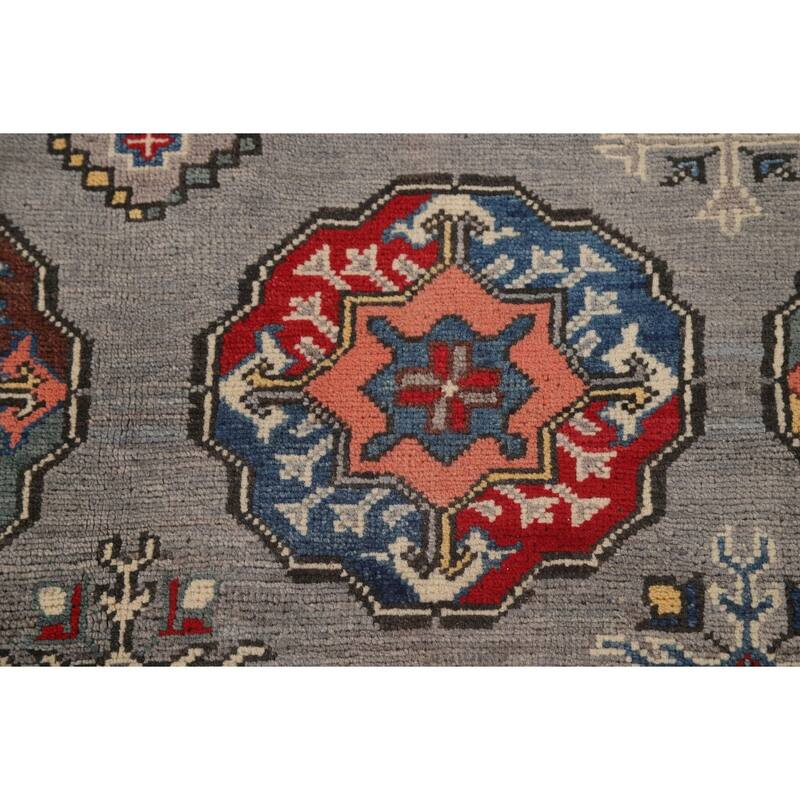 All-Over Gray Kazak Living Room Area Rug Hand-Knotted Wool Carpet - 6'7" x 9'8"