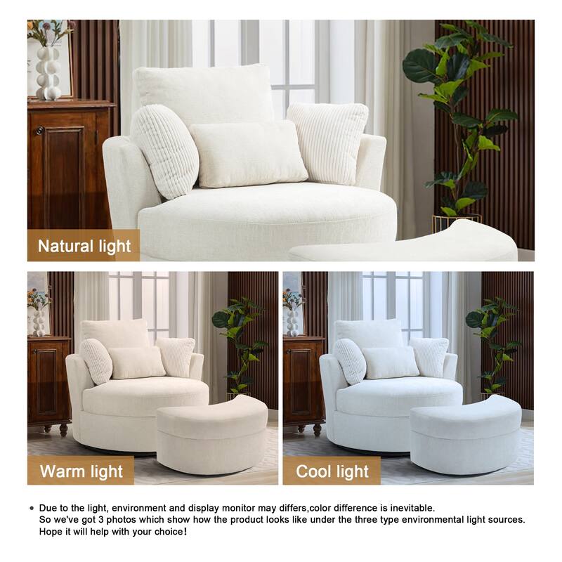 41" W Oversized Accent Barrel Swivel Chair with Moon Storage Ottoman