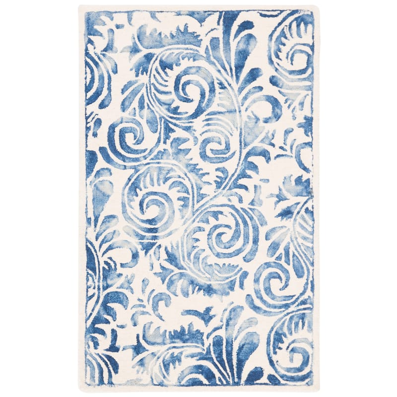SAFAVIEH Handmade Dip Dye Kaushalya Geometric Wool Rug - 3' x 5' - Blue/Ivory